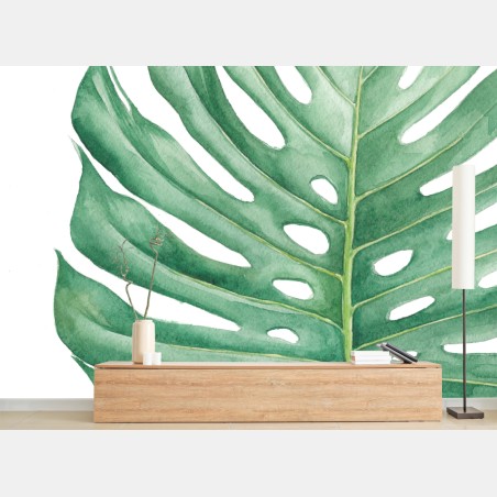 Fototapete tropisches monstera blatt in aquarell – Pixers®