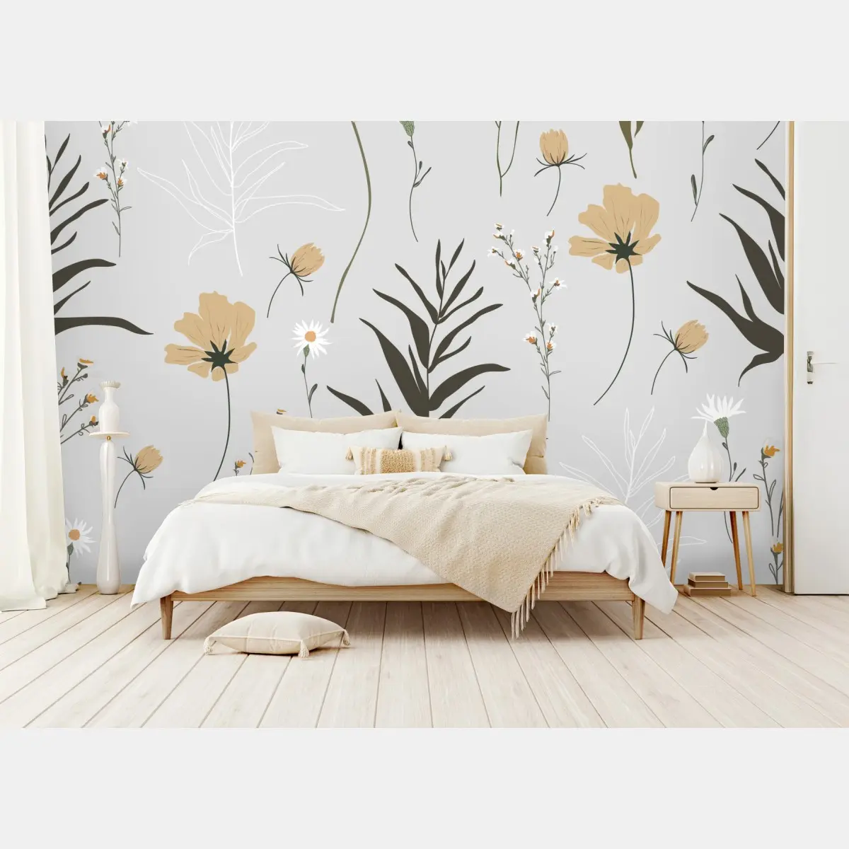 Fototapete zartes pastellmuster mit wildblumen – Pixers®