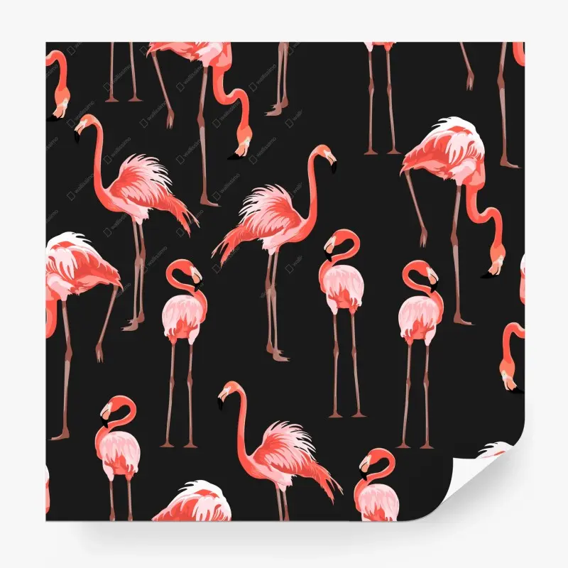 Fototapete rosa flamingo muster auf schwarzem hintergrund
