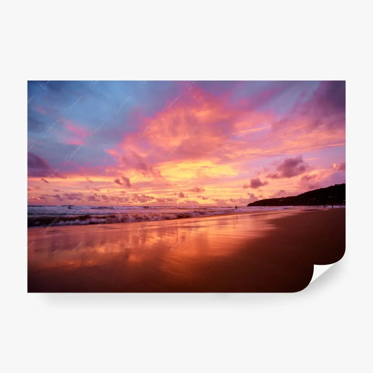 Fototapete sonnenuntergang am strand mit spiegelndem meer – Pixers®