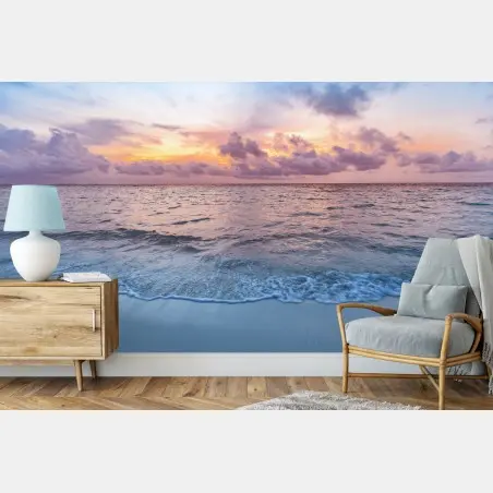 Fototapete ruhiger pastellstrand bei sonnenaufgang – Pixers®