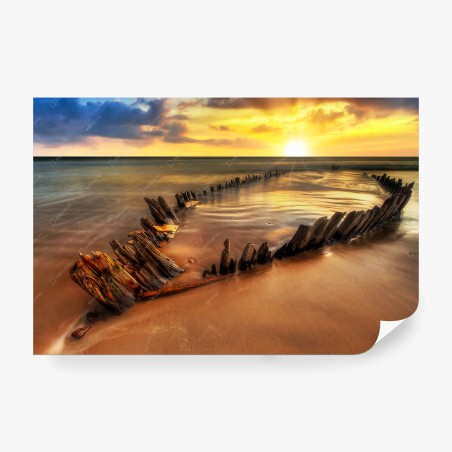 Fototapete schiffswrack bei sonnenuntergang am strand von Rossbeigh – Pixers®