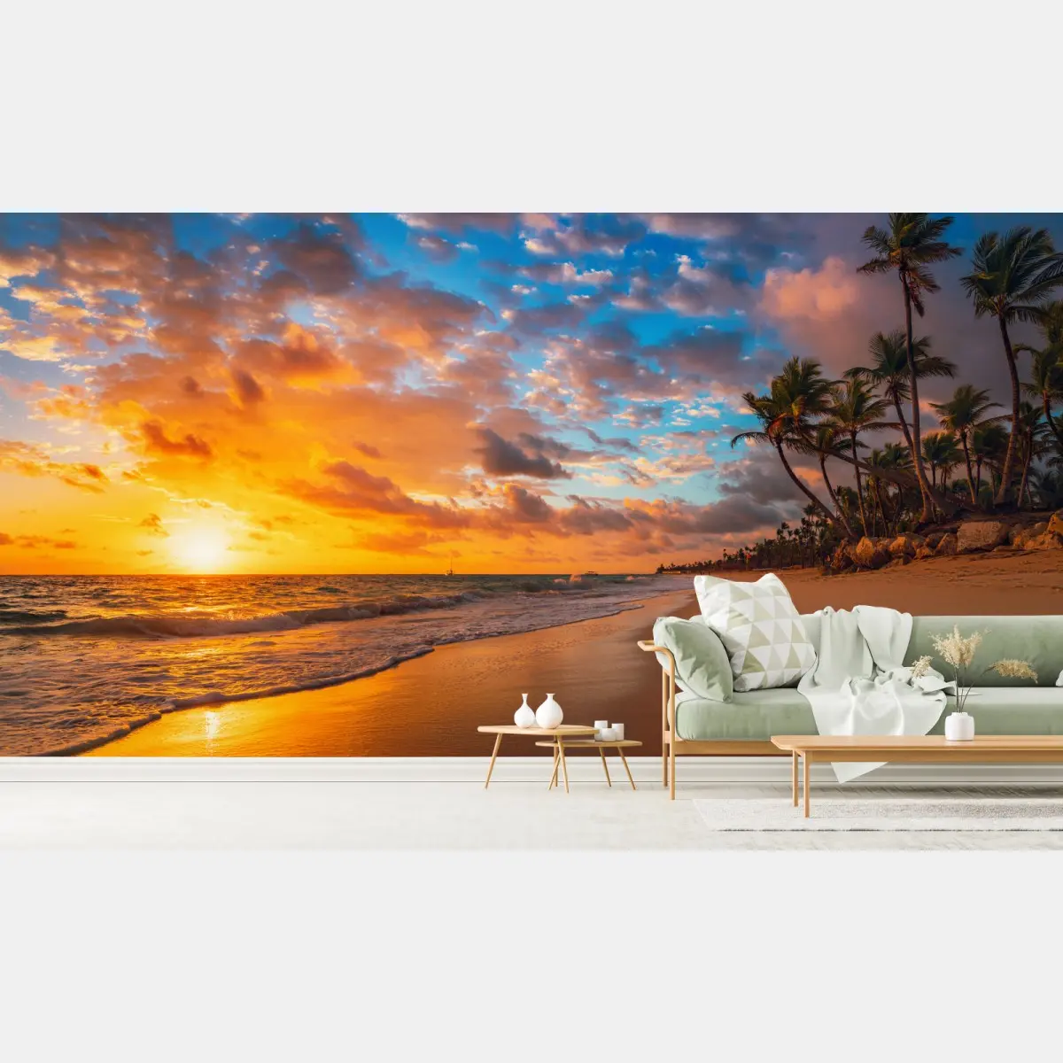 Fototapete goldener sonnenaufgang am tropischen strand – Pixers®