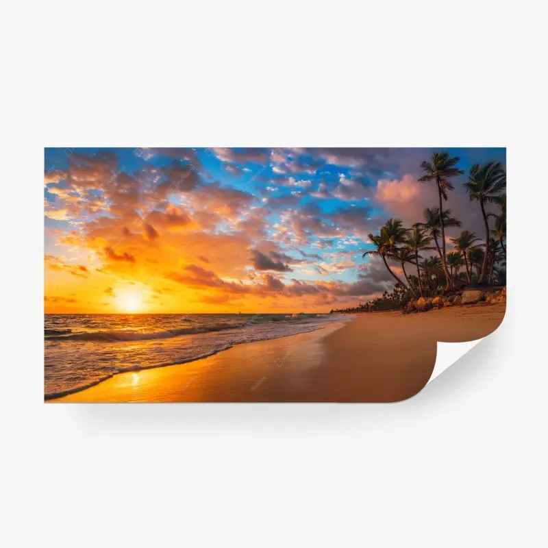Fototapete goldener sonnenaufgang am tropischen strand