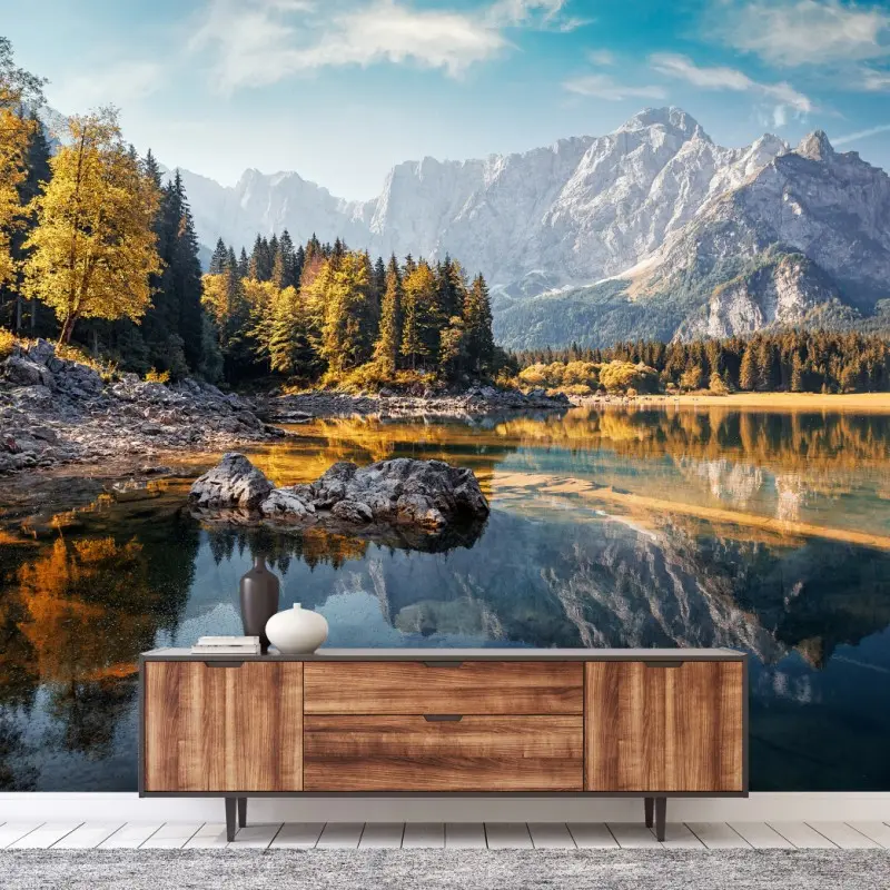 Fototapete herbstliche see-reflexionen bei Fusine