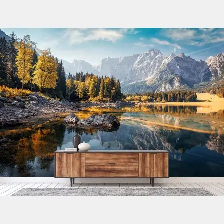 Fototapete herbstliche see-reflexionen bei Fusine – Pixers®