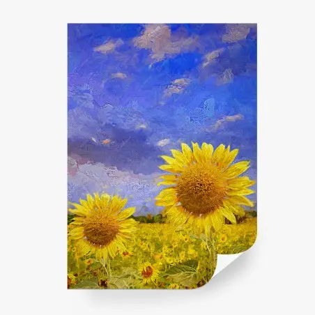 Fototapete goldenes sonnenblumenfeld unter abendhimmel – Pixers®