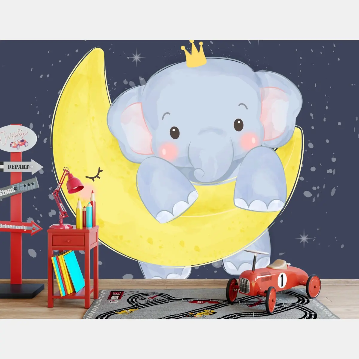 Fototapete schlafender babyelefant auf dem mond – Pixers®