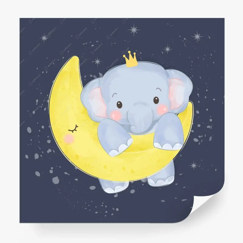 Fototapete schlafender babyelefant auf dem mond