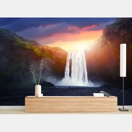 Fototapete sonnenuntergang am wasserfall – Pixers®