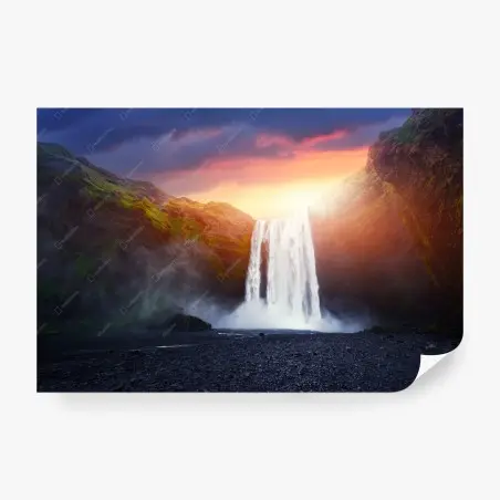 Fototapete sonnenuntergang am wasserfall – Pixers®