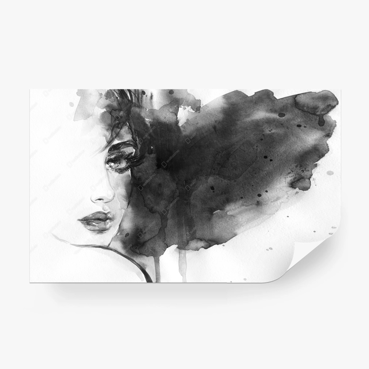 Fototapete elegantes monochromes aquarellporträt – Pixers®