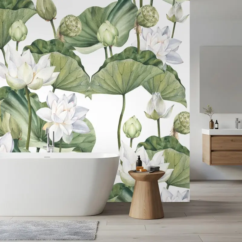 Fototapete weißer lotus aquarell botanisches muster