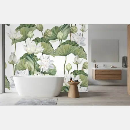 Fototapete weißer lotus aquarell botanisches muster – Pixers®