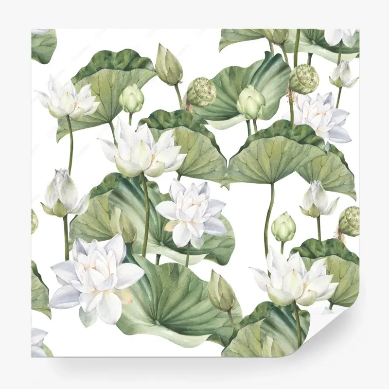 Fototapete weißer lotus aquarell botanisches muster