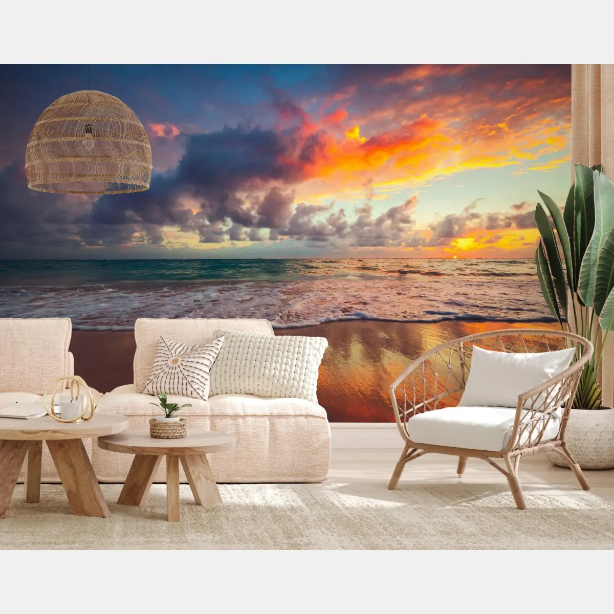 Fototapete tropischer sonnenaufgang über ruhigem strand – Pixers®