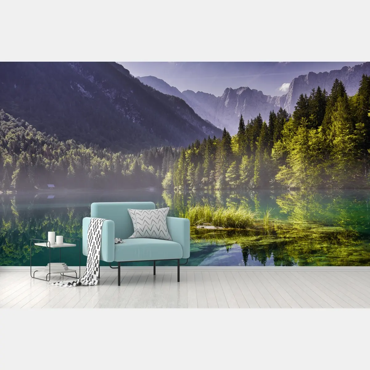Fototapete sonnenaufgang am Lago di Fusine, Julische Alpen – Pixers®