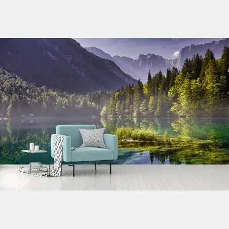 Fototapete sonnenaufgang am Lago di Fusine, Julische Alpen – Pixers®