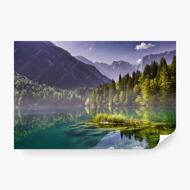 Fototapete sonnenaufgang am Lago di Fusine, Julische Alpen