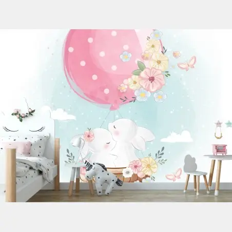 Fototapete süße kaninchen im blumigen ballon – Pixers®
