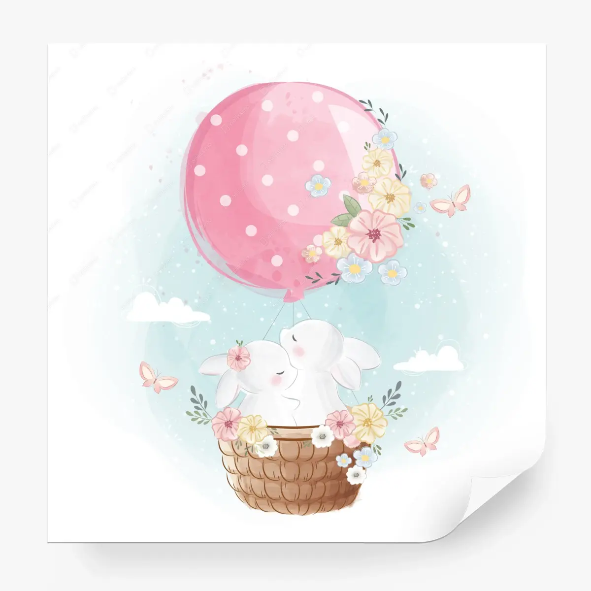 Fototapete süße kaninchen im blumigen ballon – Pixers®