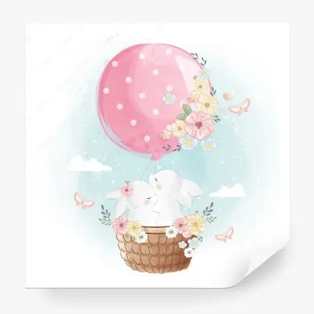 Fototapete süße kaninchen im blumigen ballon – Pixers®