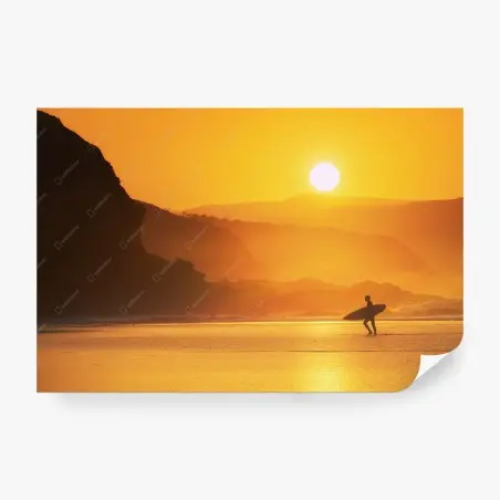 Fototapete goldener sonnenuntergang am strand mit surfer – Pixers®