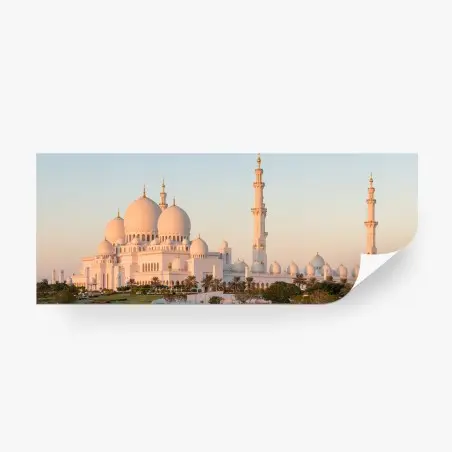 Fototapete weiße moschee mit kuppeln und minaretten bei sonnenuntergang – Pixers®