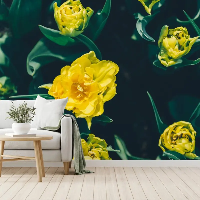 Fototapete leuchtende gelbe tulpen im nahblick
