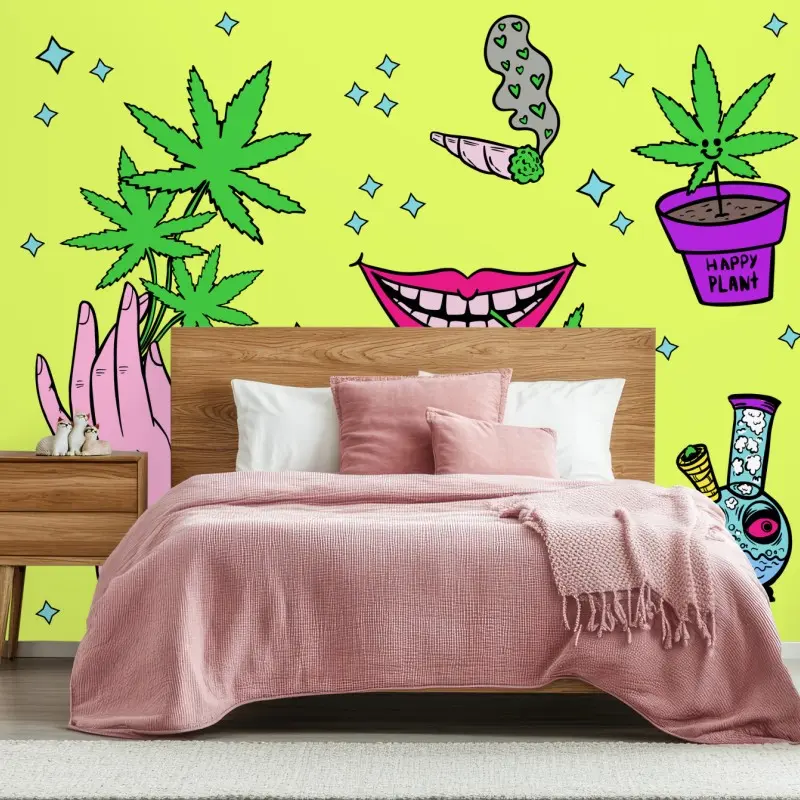 Fototapete neon cannabis pop-art-collage