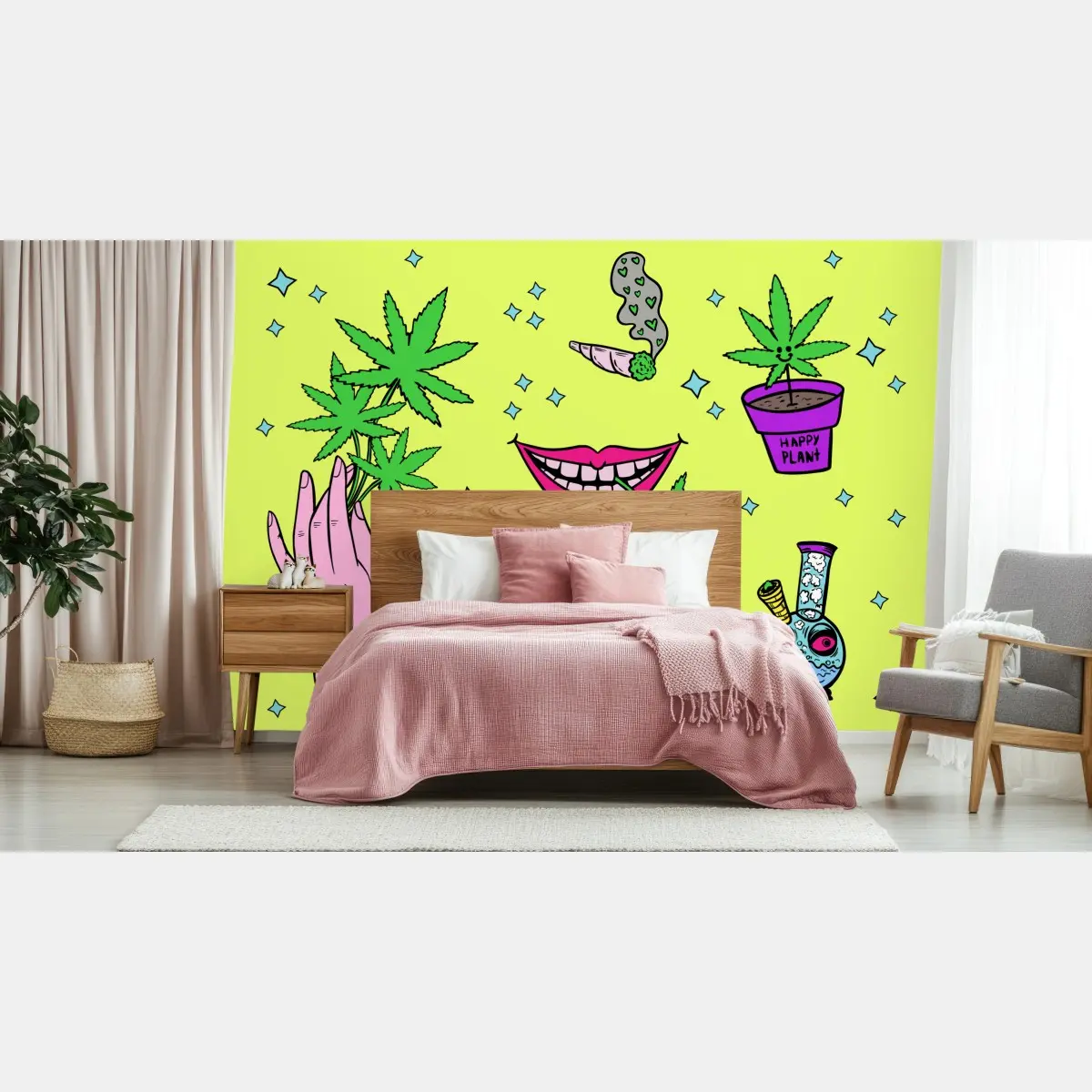 Fototapete neon cannabis pop-art-collage – Pixers®
