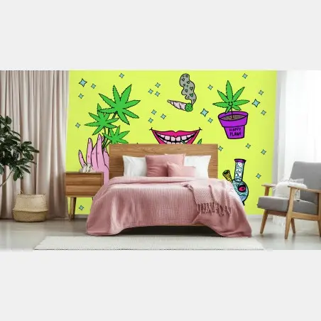 Fototapete neon cannabis pop-art-collage – Pixers®