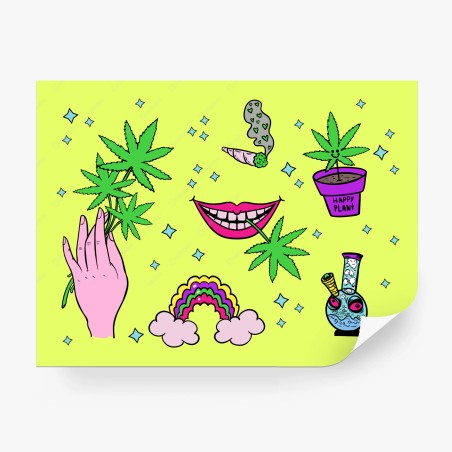 Fototapete neon cannabis pop-art-collage – Pixers®
