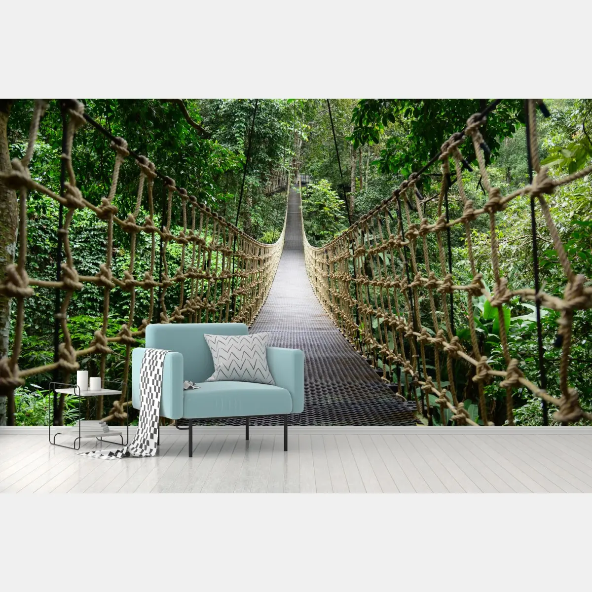 Fototapete hängende brücke durch dichten wald – Pixers®
