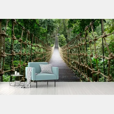 Fototapete hängende brücke durch dichten wald – Pixers®