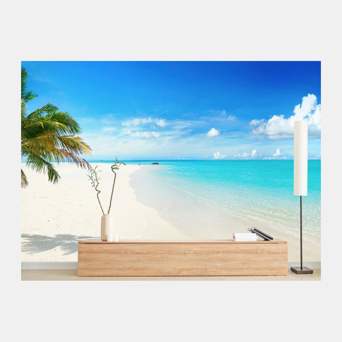 Fototapete tropische palme am türkisfarbenen strand – Pixers®