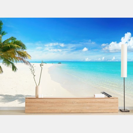 Fototapete tropische palme am türkisfarbenen strand – Pixers®