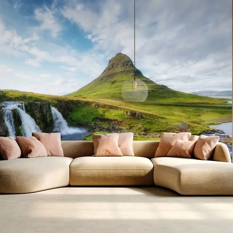 Fototapete Kirkjufell berg und wasserfall, Island
