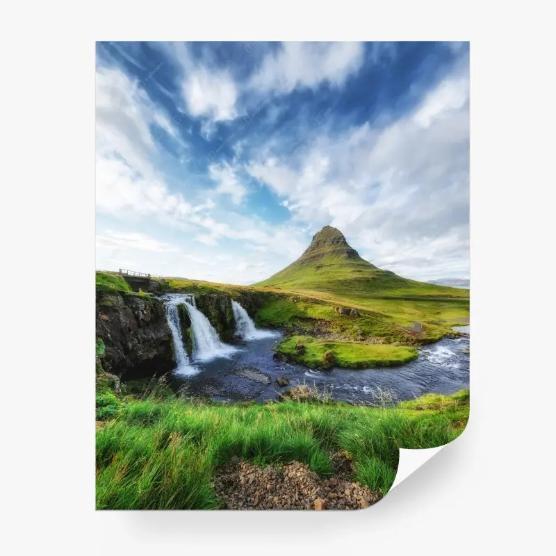 Fototapete Kirkjufell berg und wasserfall, Island