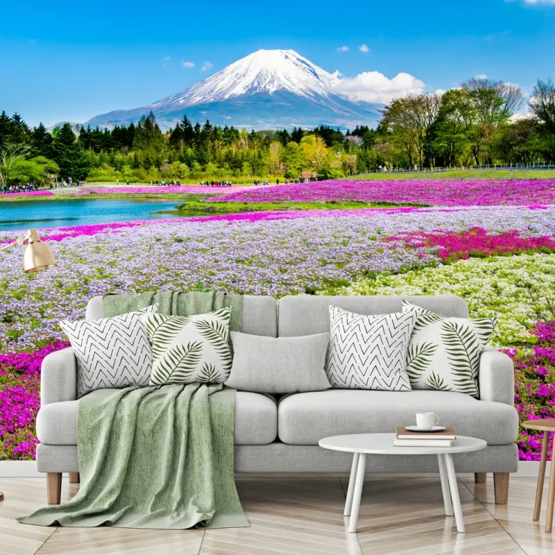Fototapete Berg Fuji und shibazakura wiese