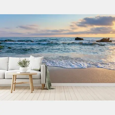 Fototapete sonnenaufgang über ruhigem strand – Pixers®