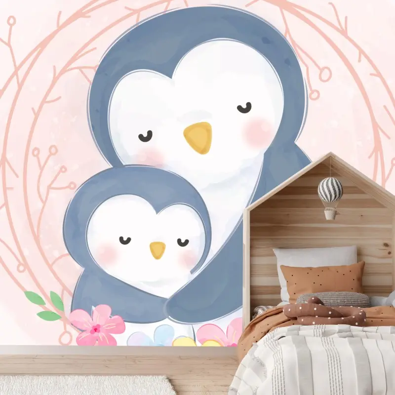 Fototapete kuschelnde pinguine in pastell