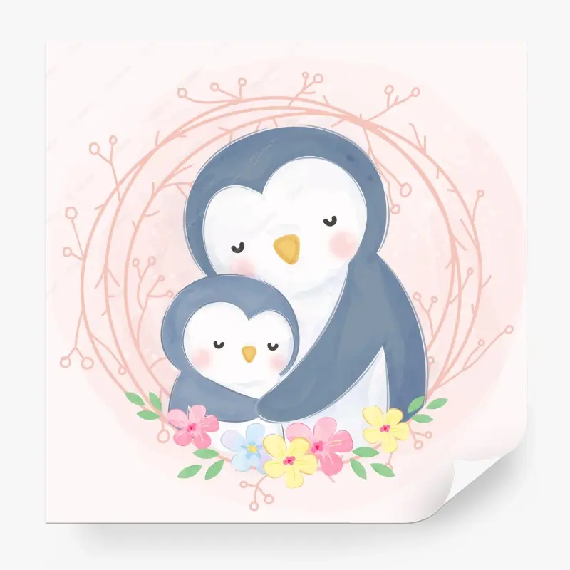 Fototapete kuschelnde pinguine in pastell