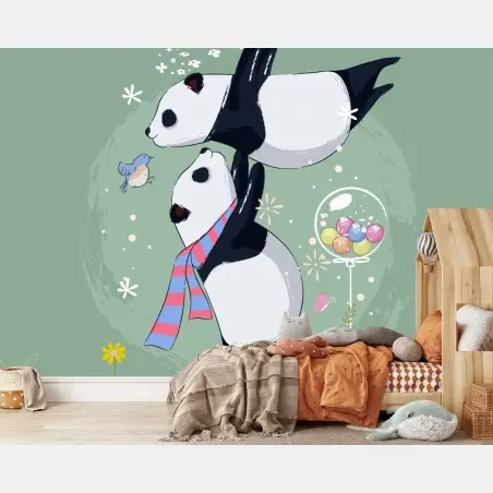 Fototapete verspielte pandafreunde kinderzimmer illustration – Pixers®