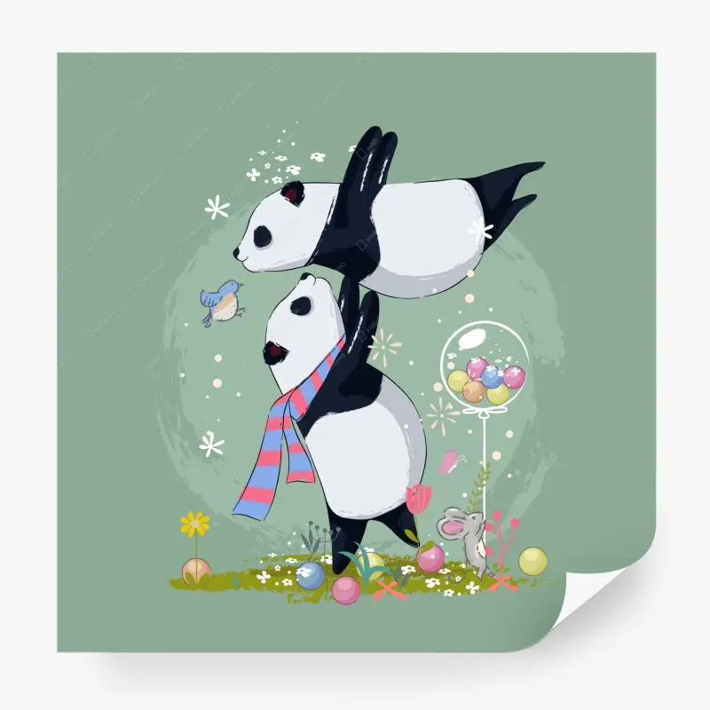 Fototapete verspielte pandafreunde kinderzimmer illustration