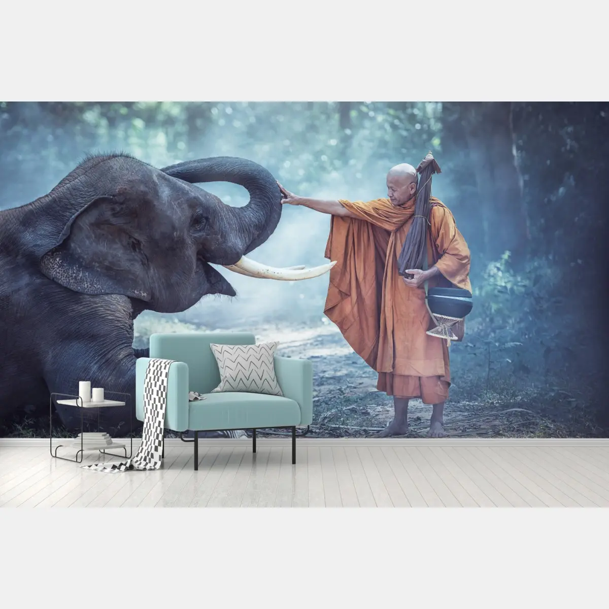 Fototapete buddhistischer mönch und elefant in Thailand – Pixers®