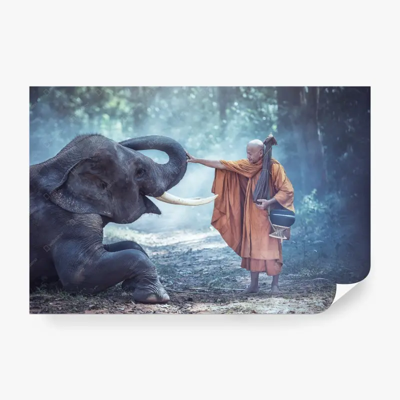 Fototapete buddhistischer mönch und elefant in Thailand