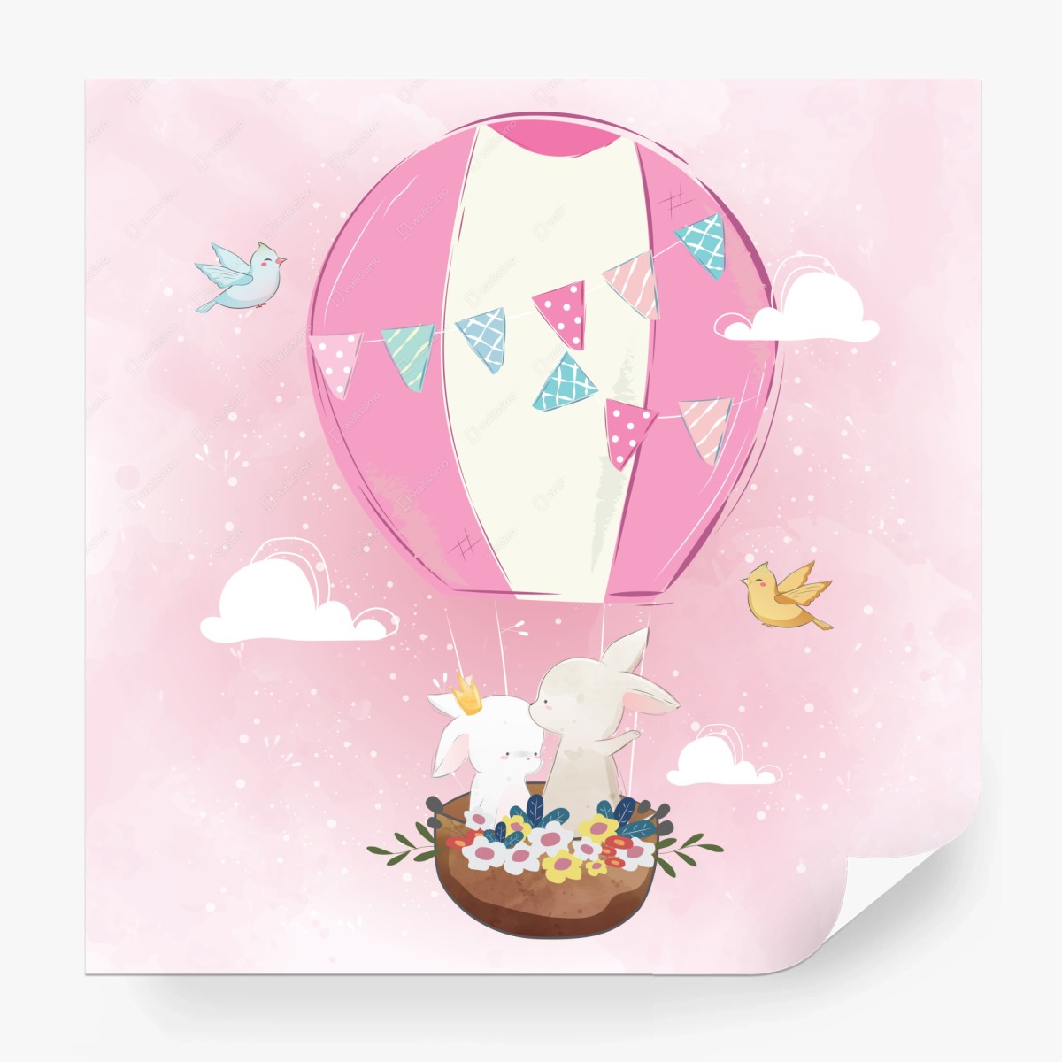 Fototapete süße hasen im rosa luftballon – Pixers®