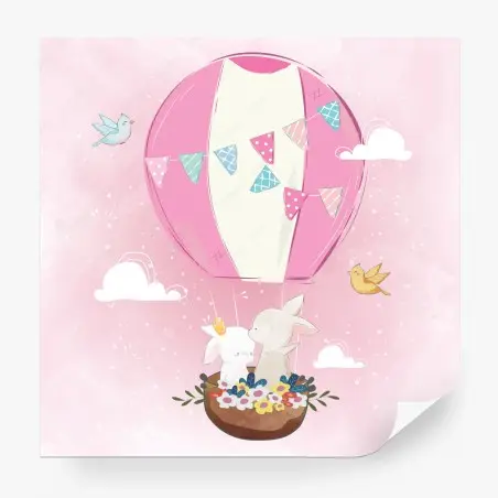 Fototapete süße hasen im rosa luftballon – Pixers®