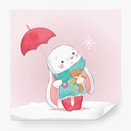 Fototapete niedlicher hase mit teddybär und regenschirm – Pixers®